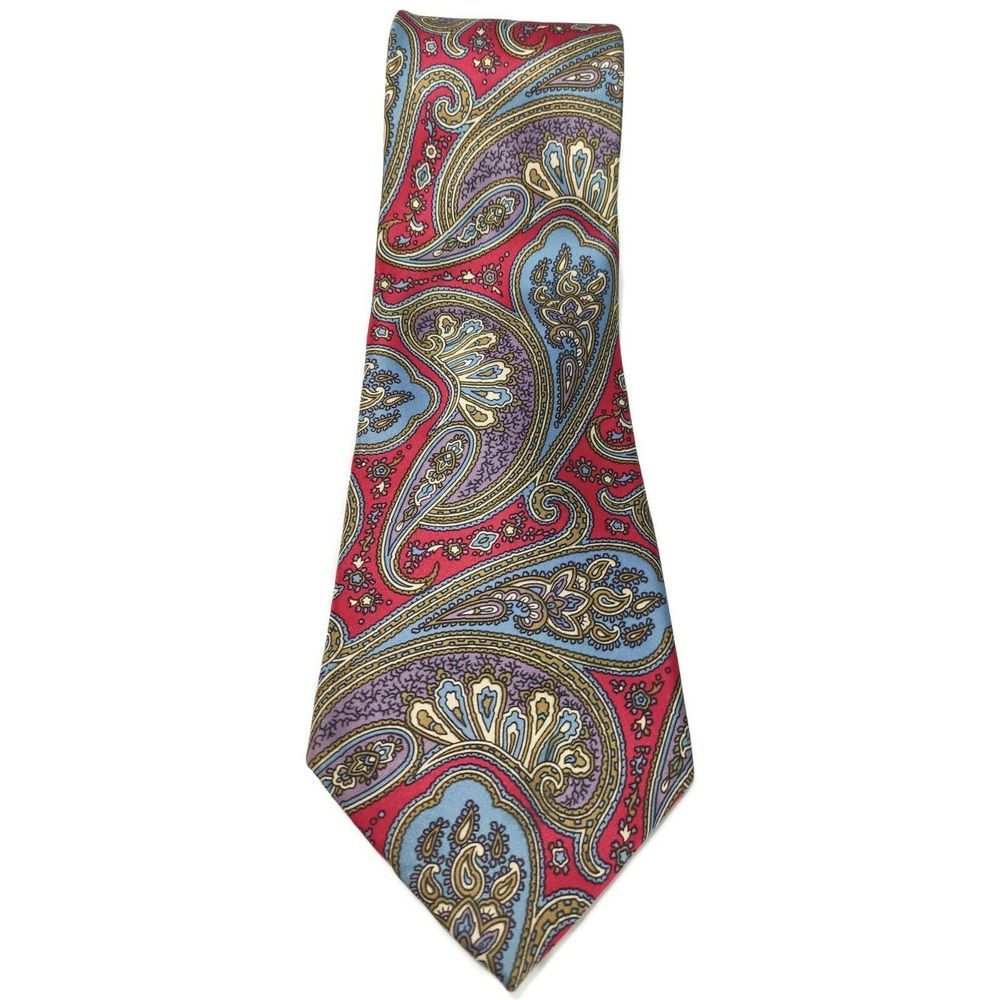 KENNETH ROBERTS Silk Red Blue Purple Paisley Tie‎